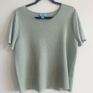 CeCe Shimmering Silver Green Short Sleeve Top